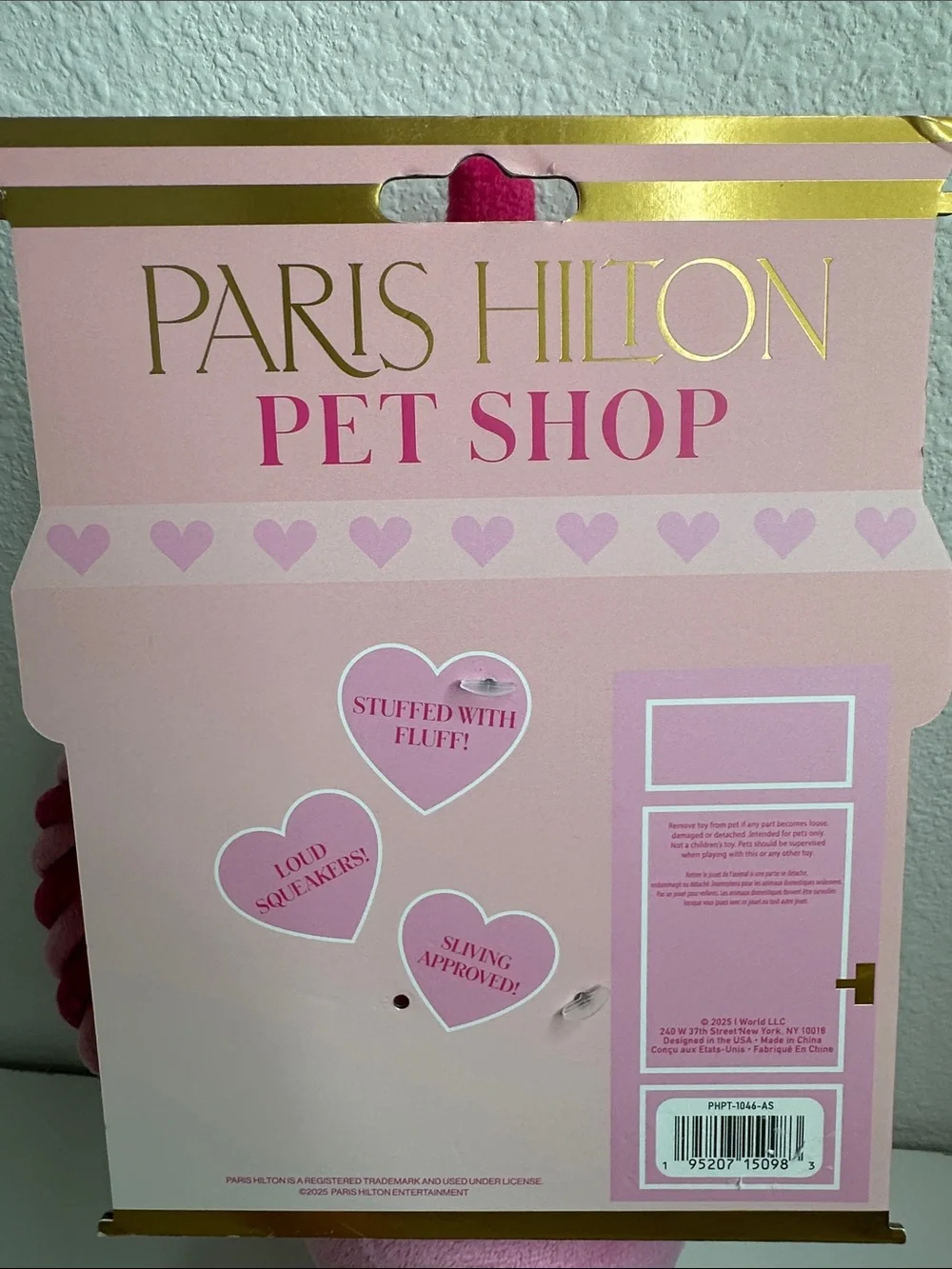 Paris Hilton Pink Plush Shake Dog Toy with Striped Rope Handle